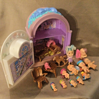 希少❗️WINK エンジェルキッス デラックスセット　昭和レトロ　昔のおもちゃ Vintage 1993 Fairy Winkles Clock House Playset LOT w 11 Dolls