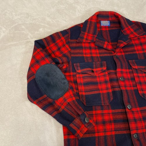 Vintage Pendleton Jacket Men's Large Red Plaid Wool Mackinaw Hunting Elbow Patch - Picture 10 of 14