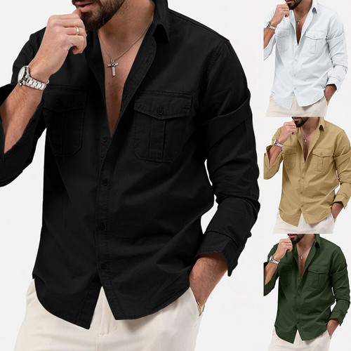 Men Long Sleeve Casual Buttons Down Shirts Blouse Tops Turn Down Collar T Shirts