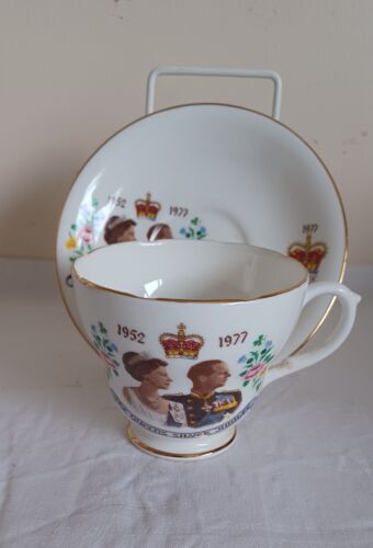 Vintage Queen Elizabeth Duke Of Edinburgh Silver Jubilee 1977 Cup And Saucer - Afbeelding 1 van 7