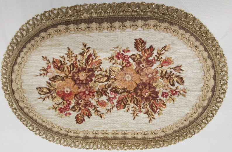 Velvet-touch Belgium Brocade Padded Runners/Doilies Lurex Detail Metal Trim Red