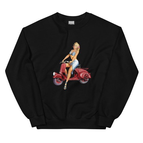 Felpa unisex scooter ragazza mod retrò cool pin-up - Foto 2 di 6