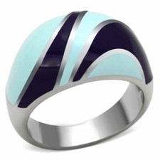 TK835 - High polished (no plating) Stainless Steel Ring with Epoxy  in Multi