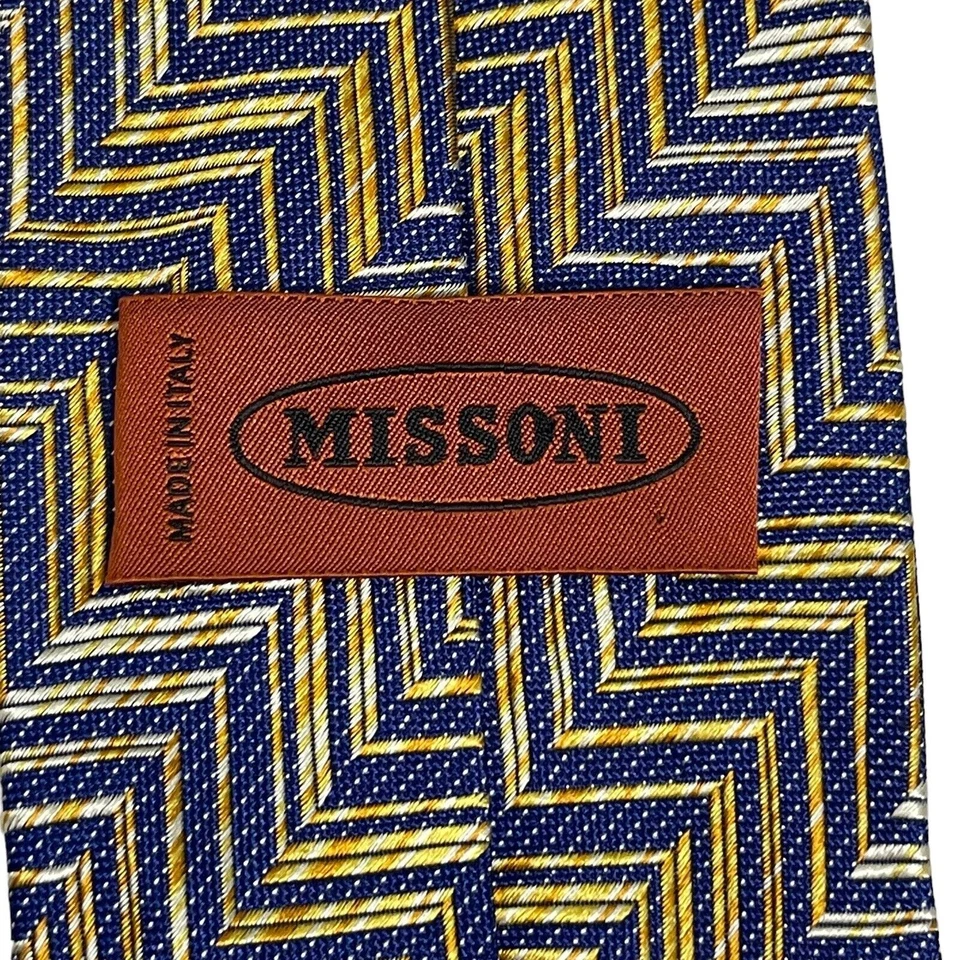 Corbata Missoni Italia Chevron Azul Amarillo Seda Foto 3 de 4