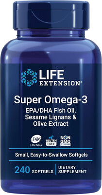 Life Extension Super Omega-3 EPA/DHA Fish Oil,Sesame Lignans&Olive Extract 240SG