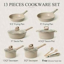 Carote Nonstick Pots and Pans Set, 13 Pcs Induction Kitchen Cookware Sets(Taupe)