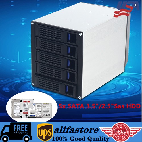 HDD Enclosure Hot Swap Cage 5-Bay 3 x 5.25" Drive Bays 5x SATA 3.5"/2.5"Sas HDD