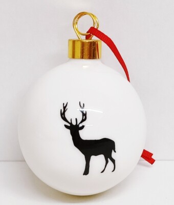 Hirschkugel Fine Bone China 7 cm Geschenkbox Hirsch Silhouette Weihnachtsschmuck