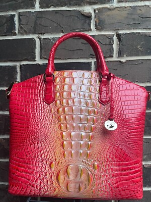 $395 NWT BRAHMIN Infusion Ombre Melbourne LARGE DUXBURY SATCHEL red orange 