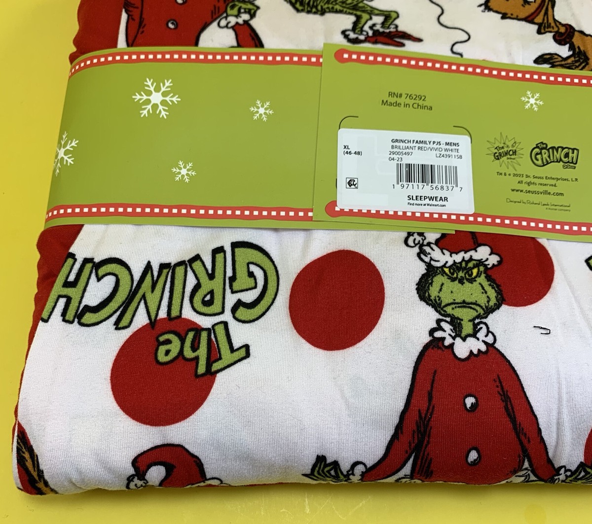 MENS THE GRINCH CHRISTMAS PJS PAJAMA LOUNGE PANTS SET XL 46-48 MAX