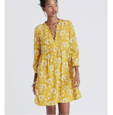Madewell 100% Silk Boho Assam Floral Lace Up 3/4 Sleeve Dress Medium