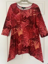 LBISSE Monstera Leaf Tunic Top Dress Tropical Palm Print 3/4 Sleeve Made in USA