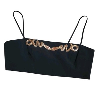 JUDY ZHANG Gold Sequin Snake Silk Lined Cropped Top