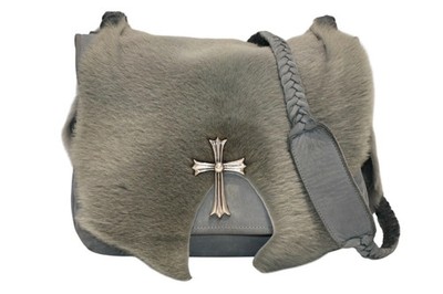 小物 CHROME HEARTS Chrome Hearts Large Cross Patch Fur Shoulder Bag Mink Leather