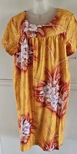 Deadstock VTG UI MAIKAI Hawaiian Orange Floral Mumu Dress Cotton Sz 20 XL/XXL