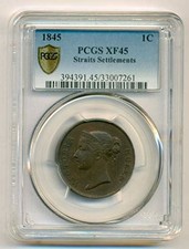 Straits Settlements (Malaysia) 1845 Cent Queen Victoria XF45 PCGS