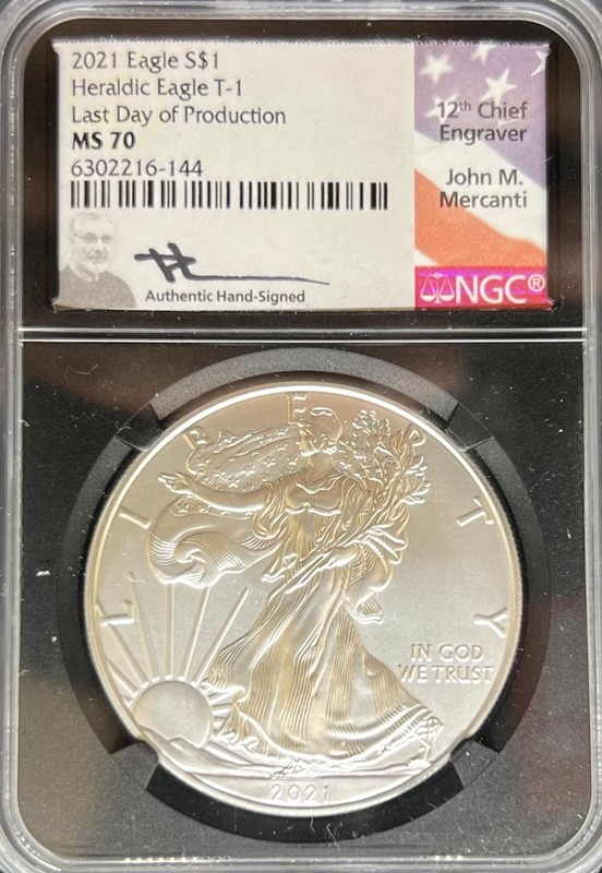 2021 Silver Eagle T1 Last Day Production MS70 NGC Black Core (#PA6302216144)