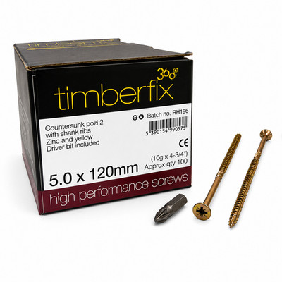 Karton mit 100 Timberfix 360 5,0 mm x 120 mm 10 g Fräsergewinde Holzschrauben Senkkopf