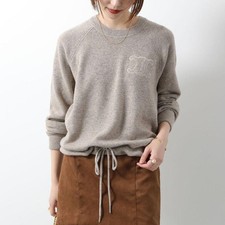 CELINE Oatmeal Cashmere-Wool Triomphe Embroid...