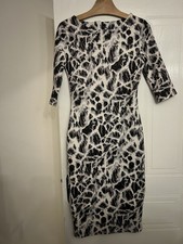 Black White Giraffe Print Bodycon Dress UK 10 Stretch Midi Made in UK VGC