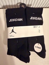 Nike Jordan 6-Pack Boys Black Lightweight Crew Socks Shoe Size 5Y-7Y