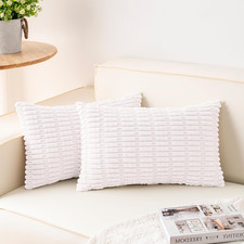 Pack of 2 Corduroy Decorative Throw Pillow Covers 12x20 Inch Soft Striped Pillow