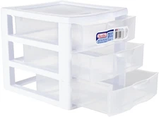 Small 3 Drawer Unit, Clear Plastic Countertop or Desktop Drawers, White