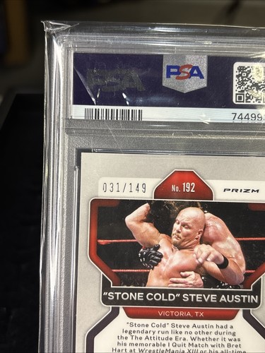 2022 Panini Prizm WWE #192 Stone Cold Steve Austin Purple Prizm #31/149 PSA 9 - Picture 6 of 13
