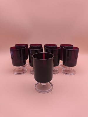 Vintage Retro Luminarc Cavalier Smoked Rubin Rotweinglas Set 9 Frankreich Modern