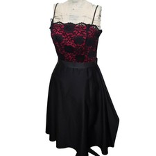 Vintage Betsy & Adam Goth Prom Dress 8 USA Made Black Lace Red Vampy Whimsigoth
