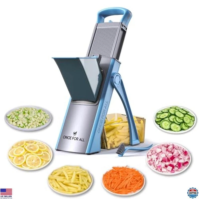 Adjustable Mandoline Slicer, Large Vegetable Chopper, Detachable Blade, Sky Blue