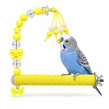 Bird Parrot Perch with Beads and Bow Chew Toy,Cage Platform Toy and yellow
