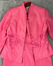 Jessica Howard 2 PC Dress Suit Pink Coral Embroidered size 10 READ DEFECT