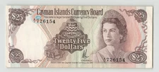 CAYMAN ISLANDS $25 Dollars 1974, P-8, Crisp & Original VF. A/1 726154 QEII. J3