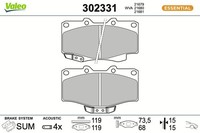 Valeo Bremsbelagsatz, Scheibenbremse 302331 FüR Toyota VW