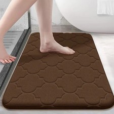 Image of Absorbent Bath Mat 24x16 Memory Foam Non Slip Machine Washable Soft Rug