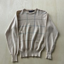 Vintage Par Four Sweater Mens Large Beige Check Knit Crewneck Golf Pullover
