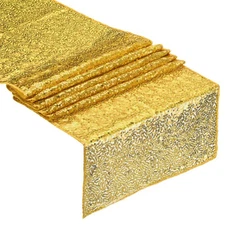 Gold Table Runner 108" x 12", Long Shining Sequin Table Runner