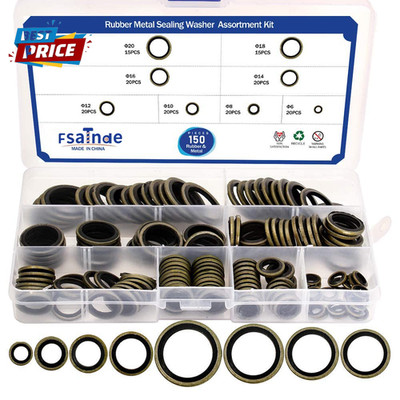 150Pcs Metal Bonded Seal Washer Assortment Kit Bonded Washer Self-Centered 8 Siz
