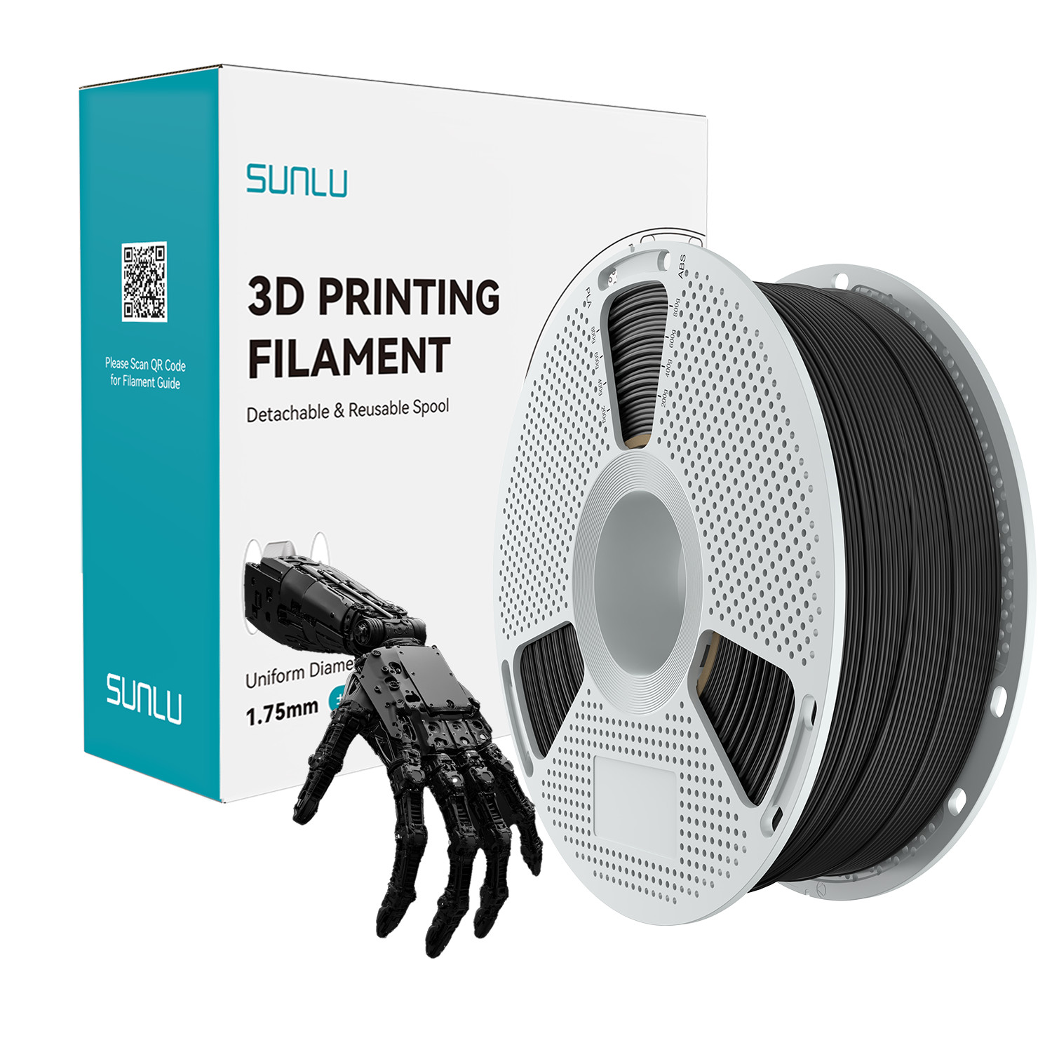 SUNLU 1.75mm Easy Nylon Filament,Verformungsbeständig,Hochhitzebeständig,Schwarz