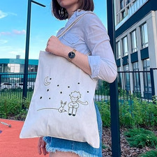 White Reusable Tote Bag Lightweight Eco Grocery Shopping Gift for Women Men