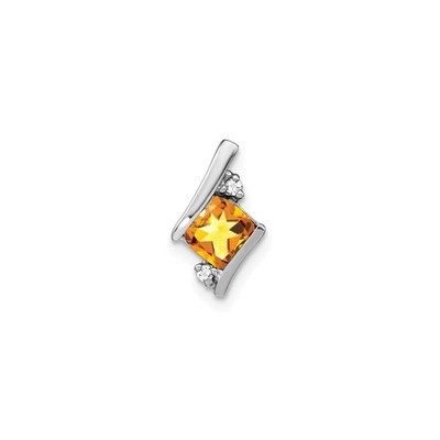 10k Weißgold Quadrat Citrin Anhänger mit Diamant Akzenten für Frauen Minimalistisch