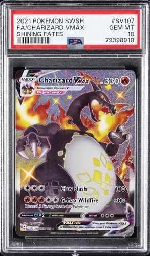 2021 POKEMON SWORD & SHIELD SHINING FATES #SV107 FULL ART/CHARIZARD VMAX PSA 10