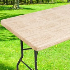 Rectangle Picnic Tablecloth, Waterproof Elastic 48" x 30" Rectangular Beige