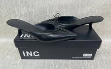 I.N.C. Black Pointed Toe Bow Kitten Heels Mules 7.5 Shoes