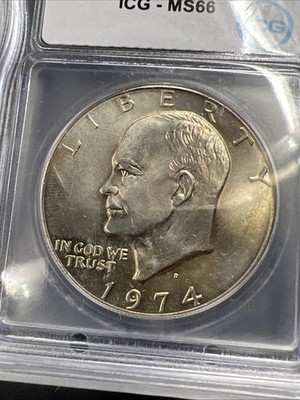 1974 D $1 Ike Eisenhower Clad Copper Nickel Dollar Coin ICG MS66