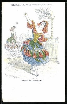 Künstler-AK sign. Grandville: Fleur de Grenadier, L´Eclair, journal politique,  