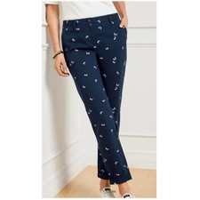 Talbots Perfect Chino Butterflies Navy Blue Relaxed Ankle Stretch Pockets Size 8