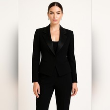 St John Couture Black Tuxedo Evening Formal Blazer Jacket Women's 10 Silk Lining