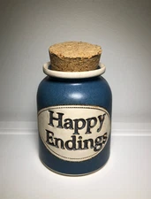Vintage Dr. Brophy's Ceramic Word Jar Pottery - HAPPY ENDINGS - 1999